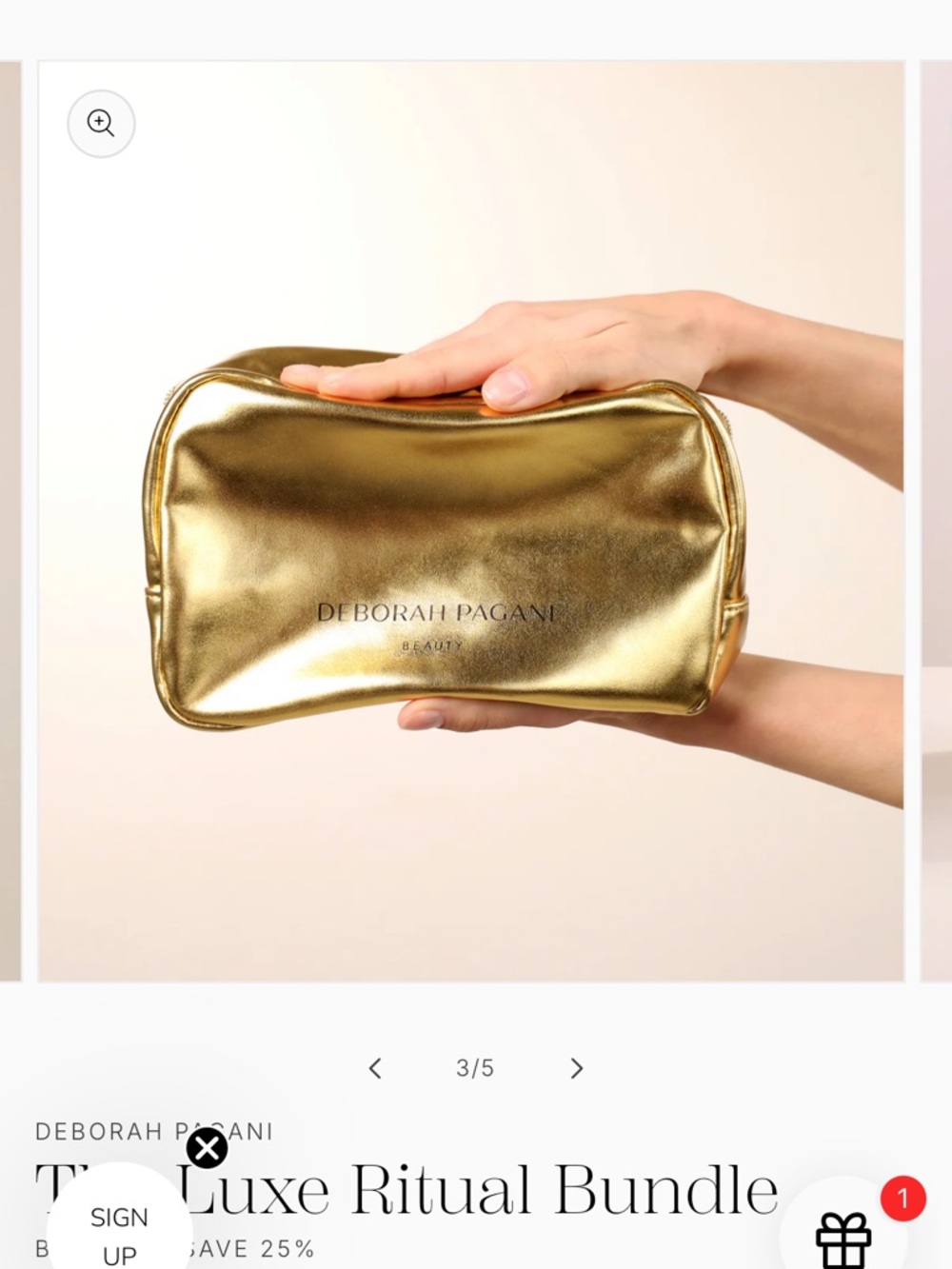 Deborah Pagne Gold Cosmetic Pouch & Hair Vital Mist & The Essential Nectar